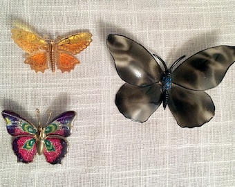 3 Butterfly Brooches/Butterfly Scarf Pins/Set of 3 Brooches/Butterfly Pins/Enameled & Filigree Butterflies/AVON Butterfly Brooch/Free Ship