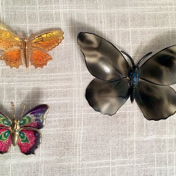 3 Butterfly Brooches/Butterfly Scarf Pins/Set of 3 Brooches/Butterfly Pins/Enameled & Filigree Butterflies/AVON Butterfly Brooch/Free Ship