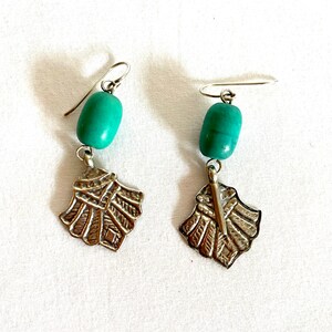 Turquoise Silver Earrings/Artisan Beaded Turquoise Pierced Earrings/Vintage Southwest Jewelry/1.75&quot; long Sterling Silver/Free Shipping