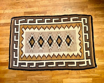 Vintage 1970s Navajo Rug: Brown, Black & Tan Southwest Saddle Blanket (34" x 53")