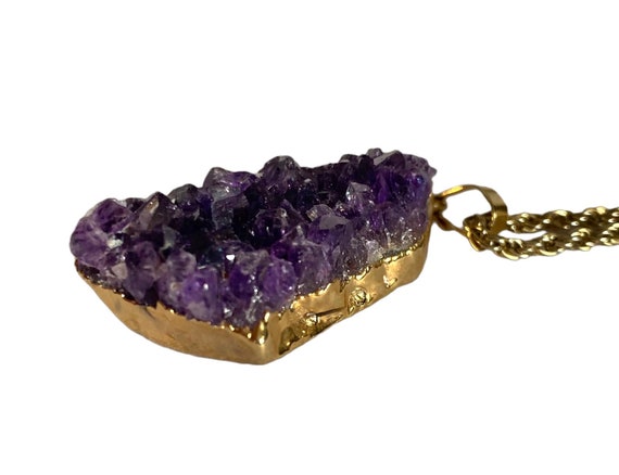 14K Gold Dipped Amethyst Geode Pendant Necklace, … - image 8