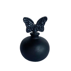 Butterfly Stopper Round Perfume Bottle/KNOBLER Black Perfume Bottle/Cottagecore Vanity or Dresser Decor/2 pc Ceramic Empty Scent Bottle