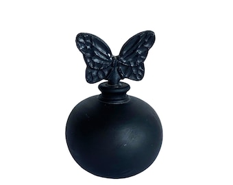 KNOBLER Black Perfume Bottle with Butterfly Stopper, Cottagecore Decor