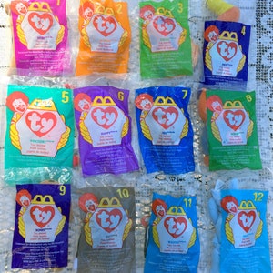 Teeny Beanie Babies/1998 McDonalds Complete Set/12 New in Package Beanie Babies/Vintage Beanie Babies 1993 Tags/Happy Meal Beanie Babies