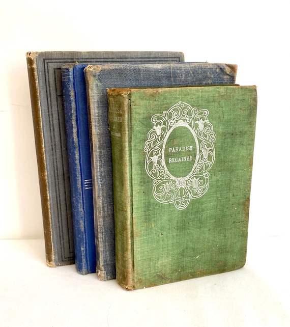 Antique Books 1898-1930s/set of 4 Small Books/distressed Covers/shakespeare  Milton French Schoolbook Narrative Poems/antique Book Decor 