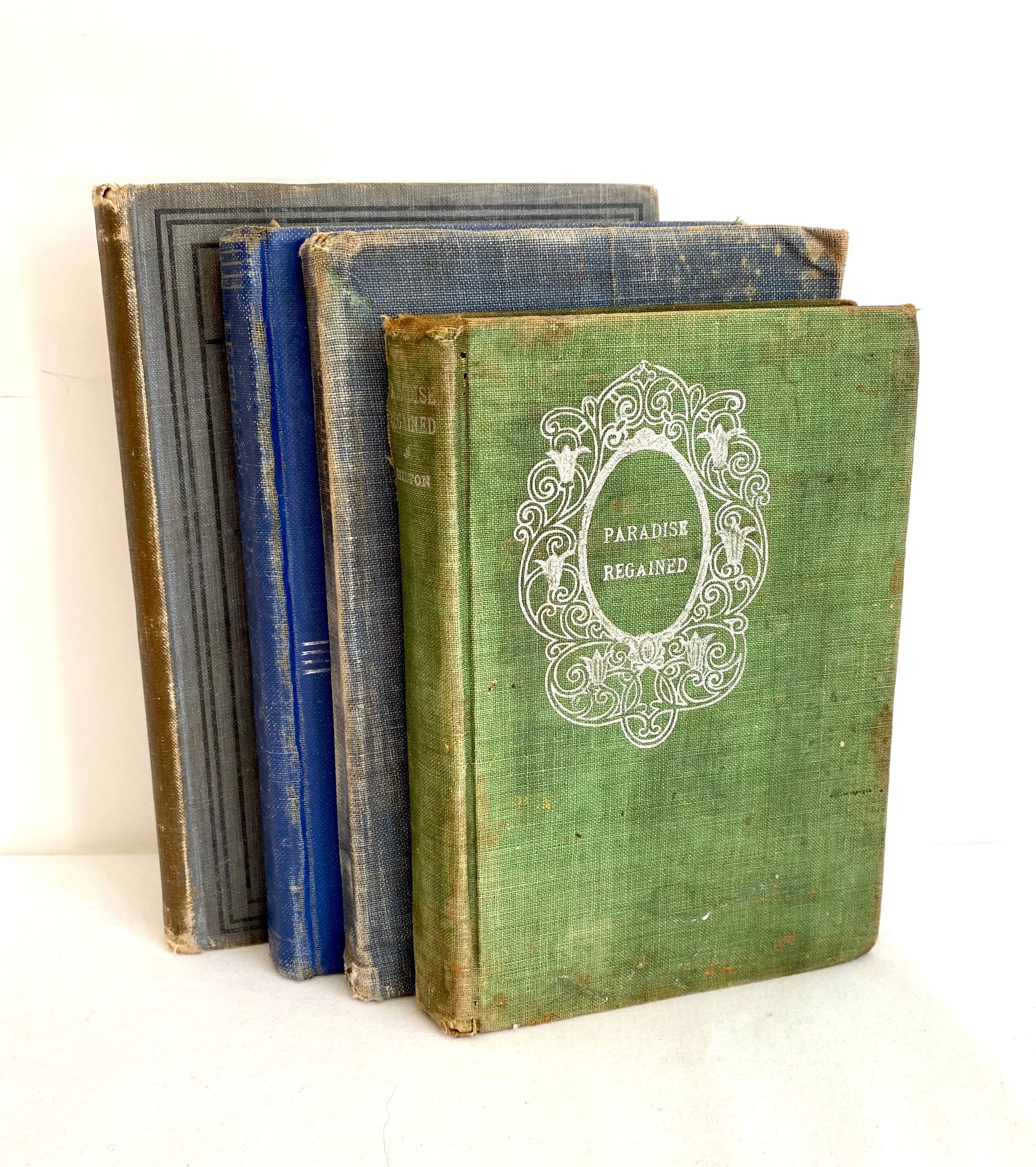 Antique Books 1898-1930s/set of 4 Small Books/distressed Covers/shakespeare  Milton French Schoolbook Narrative Poems/antique Book Decor 