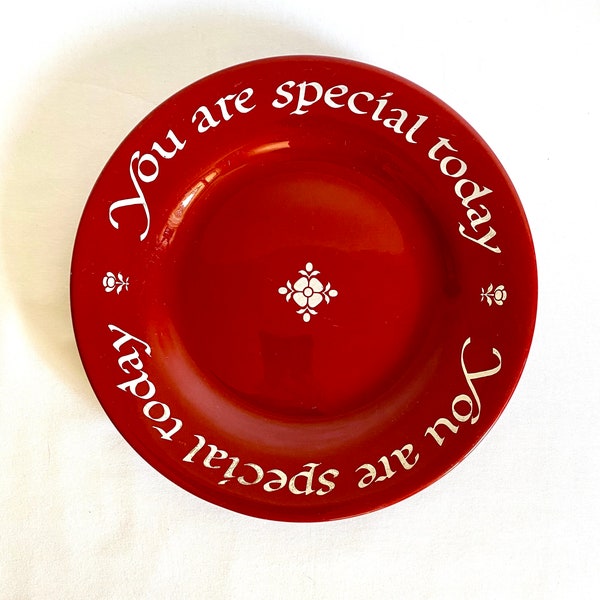 Waechtersbach Plate - You Are Special Today - Cherry Red  - 10.5" Dinner Plate with White Script & Flower - Germany - Special Occasion Plate