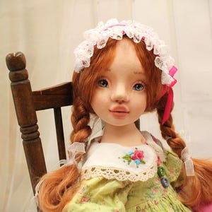 OOAK Art Doll with Plush Bunny, Handcrafted Collector Textile Doll in Vintage Style, Romantic Interior Doll with Removable Dresses