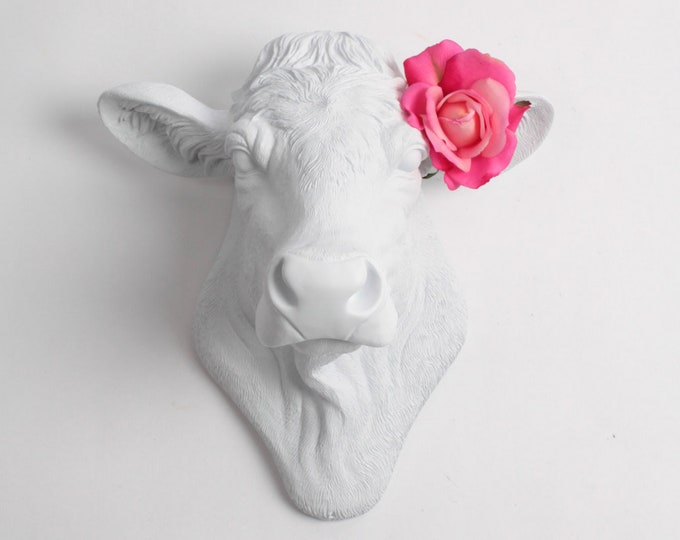 Cow Head Wall Decor the Bessie in White by White Faux Etsy