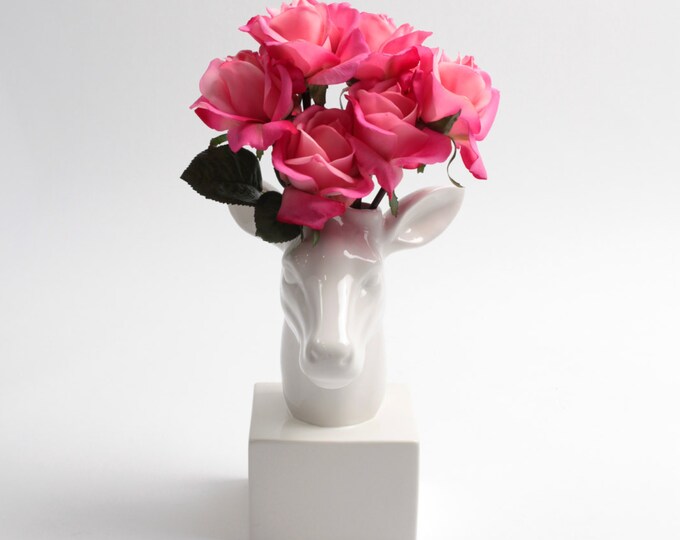 SALE Deer Head Vase White Deer Vase White Faux Taxidermy Etsy