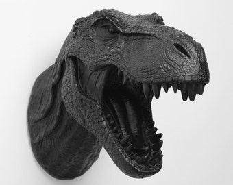 Dinosaur Head Wall Mount in Black, The Rufus Black. Resin T rex Head Wall Decor. Faux Taxidermy Trex Dinosaur Decor. Chic Bedroom Art