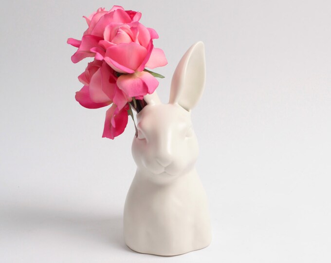 Bunny Vase Ceramic Rabbit Head Vase White Faux Taxidermy Etsy