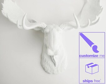 CUSTOMIZE ME Moose Head Wall Mount | by White Faux Taxidermy ®, The Edmonton | Moose Wall Decor | Animal Head