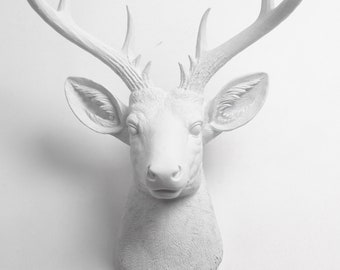 X Large Deer Head Wall Mount - The Templeton White Faux Deer Wall Mount - Resin Stag Animal Wall Decor & Ornament