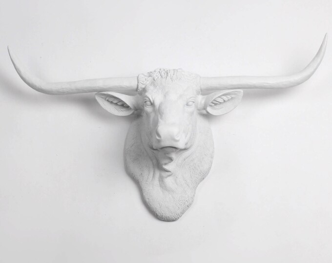 Cow Head Wall Mount Decor the Remington White Resin Etsy