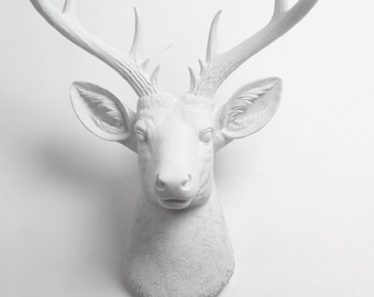 The XL Templeton - White Faux Taxidermy Deer Head - White Faux Deer Head- White Deer Antlers Mounted- Deer Wall Art Resin Animal Heads