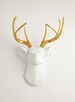 Deer Head Wall Mount, The Alfred by White Faux Taxidermy ®. White + Gold Resin Fake Stag Head Decor. Faux Taxidermy Animal Head 