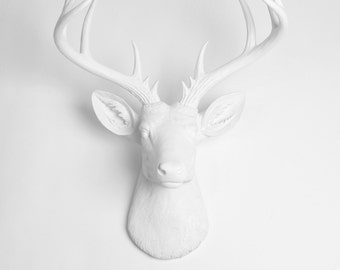 X Large Deer Head Wall Mount - The Templeton White Faux Deer Wall Mount - Resin Stag Animal Wall Decor & Ornament