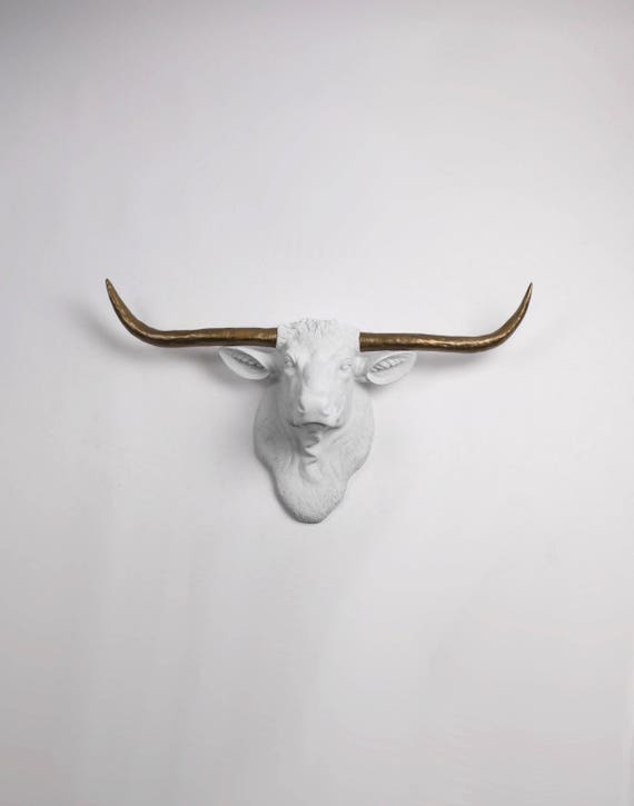 Cow Head Wall Mount Decor The Remington White Bronze Etsy