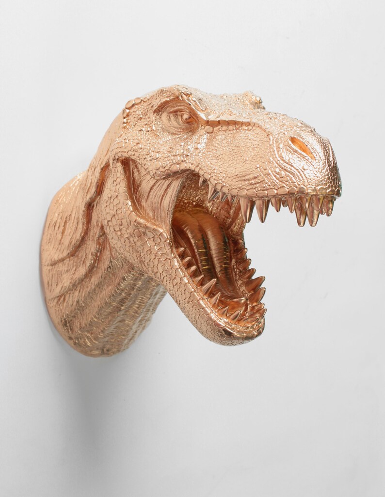 T Rex Head Dinosaur Wall Mount In Gold The Wilbur Resin Decor Trex By White Faux Taxidermy Bedroom Art