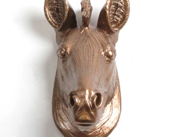 The Myra in Bronze - Mini Zebra Head Modern Safari Wall Decor, Bohemian Zebra Head Faux Taxidermy - Bronze Boho Decor for Home/Nursery