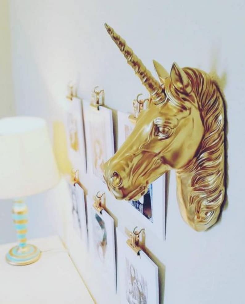 Mini Unicorn Head Wall Sculpture The Binx in Gold by White