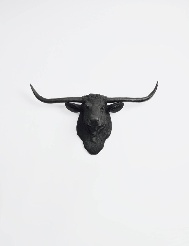 Cow Head Wall Mount Decor the Remington Black Resin Etsy
