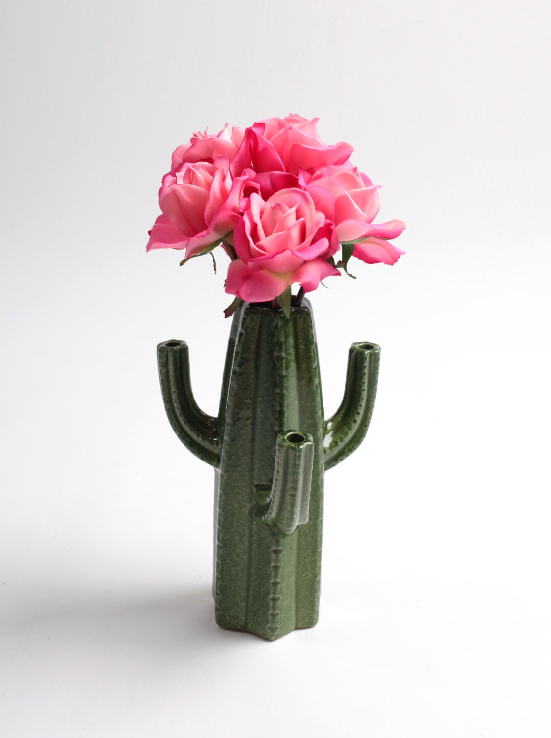 SALE Cactus Vase Large Forest Green Cactus Bud Vase White Etsy