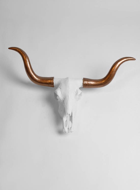 Faux Longhorn Skull Home Decor The Cora By White Faux Etsy