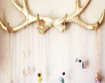 Faux Deer Antlers Rack in Gold - Deer Antler Decor Wall Hook & Jewelry Organizer Holder - Rustic Resin Decor by White Faux Taxidermy Hanging