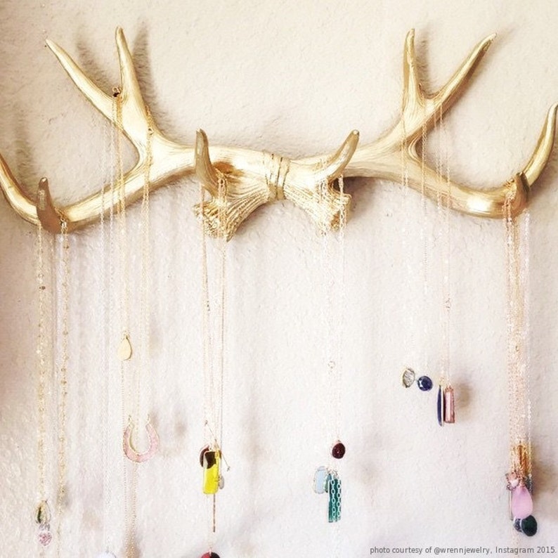 Faux Deer Antlers Rack in Gold - Deer Antler Decor Wall Hook & Jewelry Organizer Holder - Rustic Resin Decor by White Faux Taxidermy Hanging 