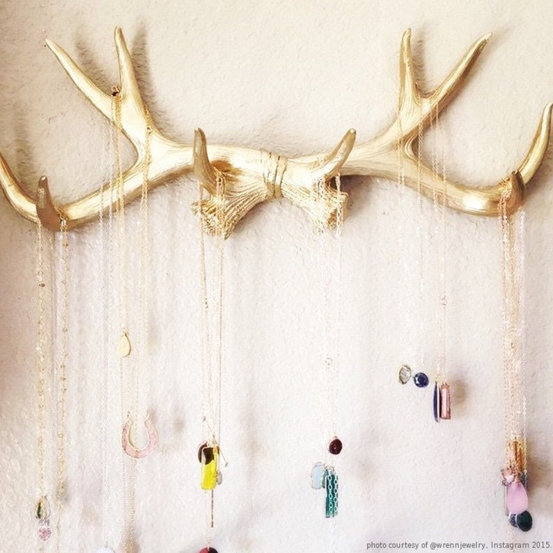 Faux Deer Antlers Rack In Gold Deer Antler Decor Wall Hook Etsy