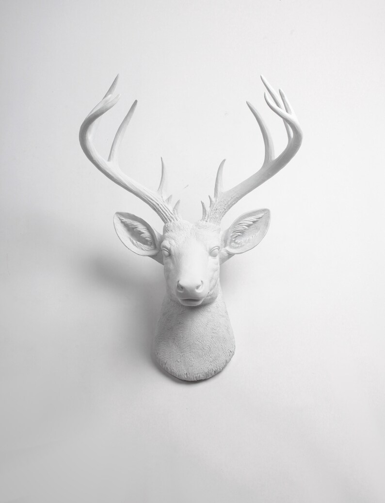 X Large Deer Head Wall Mount The Templeton White Faux Resin Stag Animal Decor Ornament