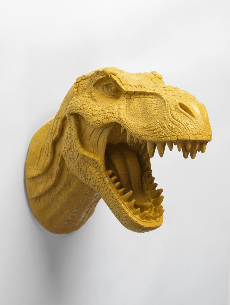 Dinosaur Head Wall Mount The Bronson In Mustard Resin T Rex Decor Trex By White Faux Taxidermy Jurassic Bedroom