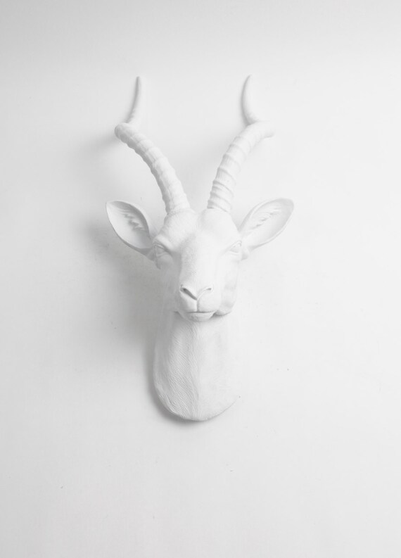 White Faux Taxidermy Antelope Head Wall Mount The Franny In Image 0