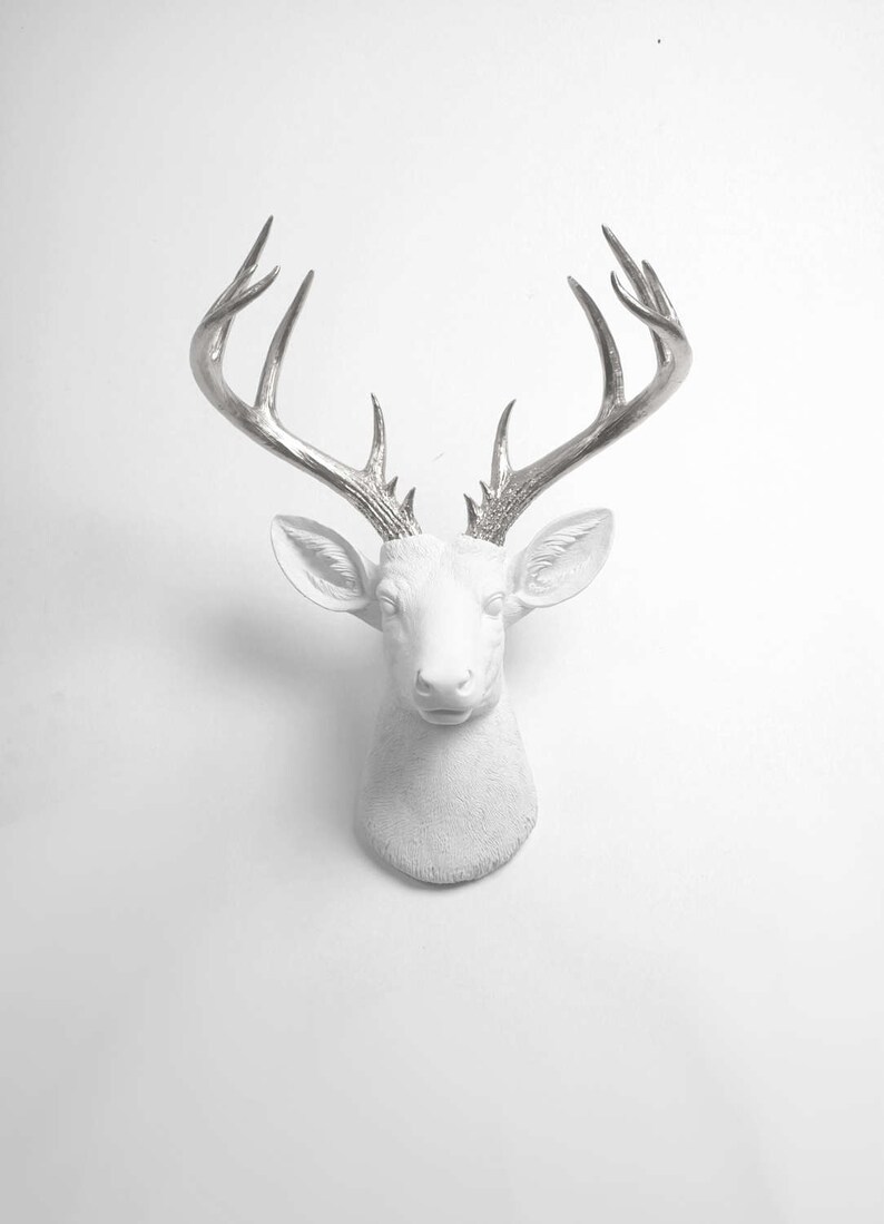 Deer Head Wall Mount Decor the XL Frankfurt White Silver Etsy Canada