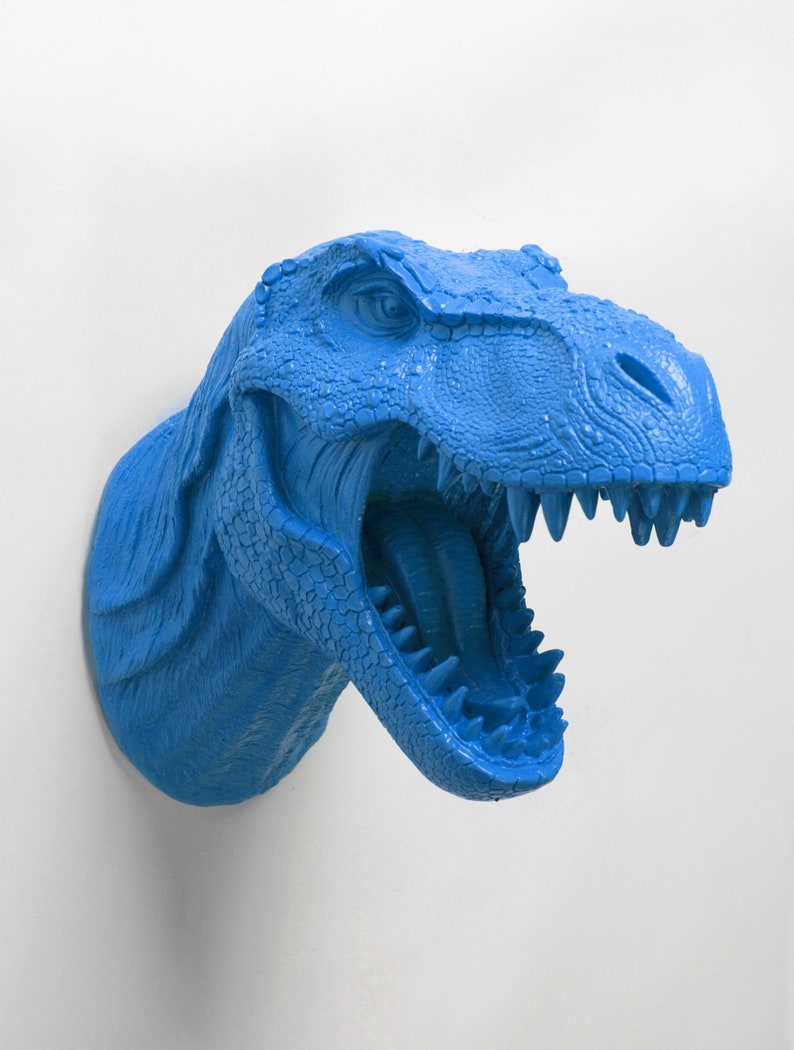 Dinosaur Head Wall Mount The Bronson In Cobalt Resin T Rex Decor Trex By White Faux Taxidermy Jurassic Bedroom