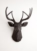 Black Deer Head Wall Mount, The Ignatius by White Faux Taxidermy Decor, Decorative Ceramic-like Resin Fake Stag Head Wall Hanging Ornament 