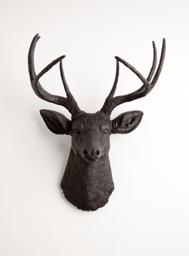 Black Deer Head Wall Mount The Ignatius By White Faux Taxidermy Decor Decorative Ceramic Like Resin Fake Stag Hanging Ornament