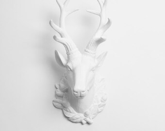 The Millie - Large White Resin Deer Head w/Filigree- White Deer Antlers Mounted - Faux Deer Head - Faux Taxidermy