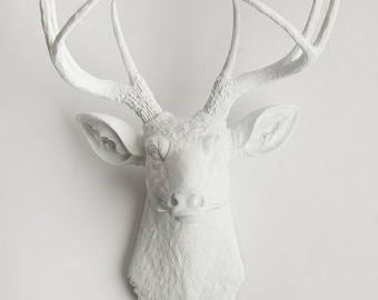 Faux Deer Head - Faux Taxidermy - The Templeton - White Resin Deer Head- White Deer Antlers Mounted- Faux Head Wall Mount