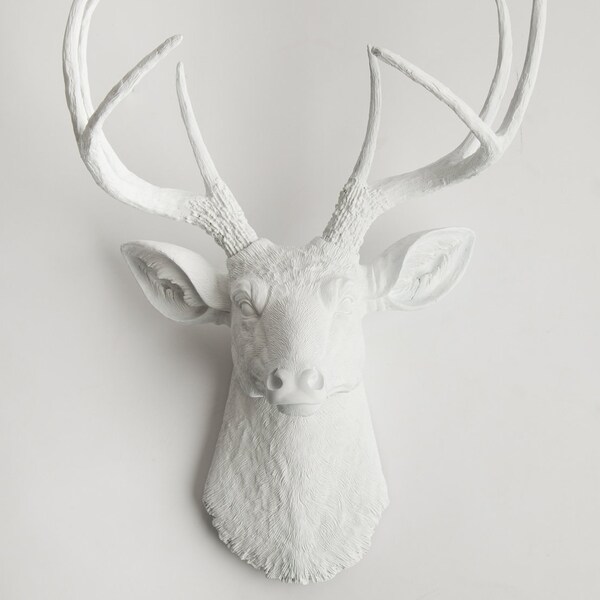 White Deer Head - The Templeton - White Resin Deer Head- White Deer Antlers Mounted- Faux Head Wall Mount