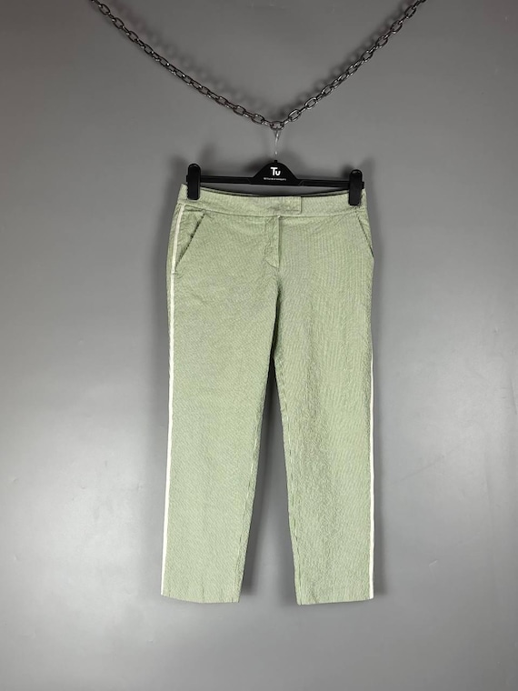 Akris, Akris Punto Women's Green White Striped Side Stripe Trousers Pants Size Us 4 Uk 8 Vintage