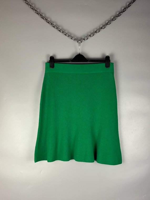 Akris, Akris Punto Green Ribbed Knit A-Line Mini Skirt Women's US 10 / IT 46 - Wool Cashmere Vintage