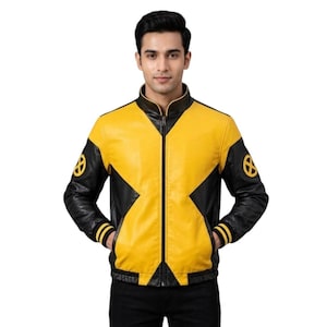 X-Men Mutant Leather Jacket | Yellow Black Bomber, Cyclops Wolverine Cosplay