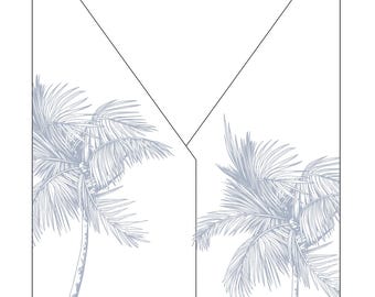Tuxedo Cut Beach Wedding Palm Tree Vellum Jacket | Vellum Wrap 5x7 Invite | Sage Green Tropical Wedding | Vellum Invite | Dusty Blue Wedding