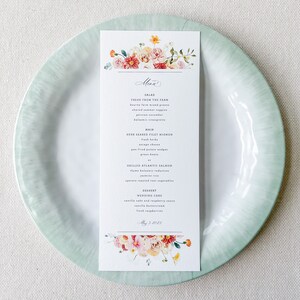 Printed Wedding Menu | Floral Menu | Printed Floral Menu | Watercolor Floral Table Decor | Wedding Signage | Day Of Menus