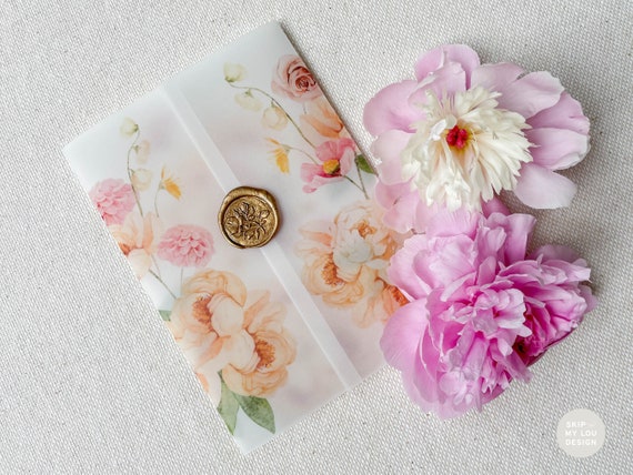 Spring Floral Vellum Jacket for Wedding Invitations | Floral Vellum Jacket 5x7 Invite | Garden Party Invite Wrap | Floral Vellum Paper Wrap