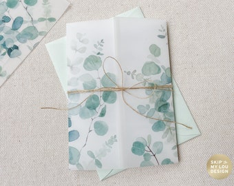 Eucalyptus Vellum Jacket for Wedding Invitation | Vellum Wrap with Watercolored Eucalyptus | Vellum Jacket 5x7 | Sage Green Wedding Invite