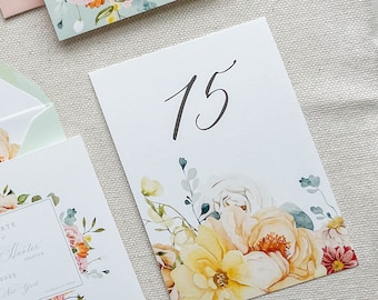 Garden Party Table Number Signs | Floral Table Number Signs | Floral Wedding Decor | Watercolor Floral Table Decor | Table # Signs